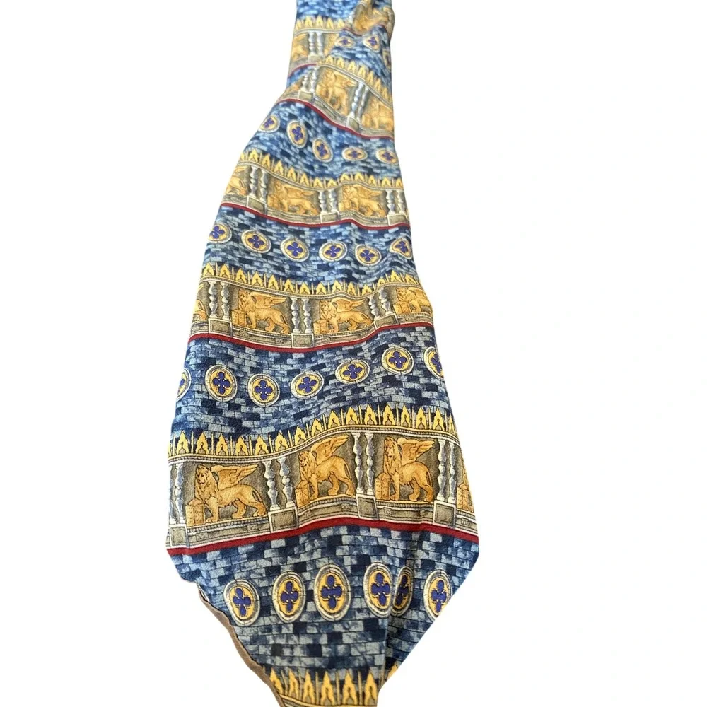 UNICEF‎ Mens Silk Tie Blue Gold Winged Lion Doge's Palace Architecture USA Made